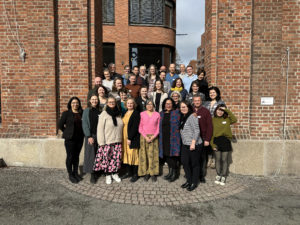"Group photo of participants at the STRIDE kick-off meeting in Oslo, held from March 19 to 22, 2024, in front of a brick building."