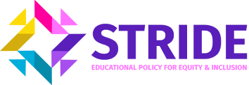 STRIDE logo with colorful arrows forming a star shape on the left and the text 'STRIDE Educational Policy for Equity & Inclusion' on the right