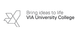 "Logo of VIA University College with the text 'Bring ideas to life VIA University College' in grey."