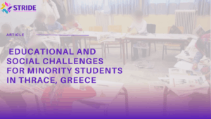 Image depicting minority students in Trace, Greece, facing educational and social challenges in their community.
