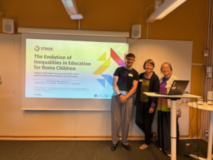 Joan Ventura Piquer, Justyna Bell and Lihong Huang at the Nordic Migration Research Conference 2026, following the presentation of STRIDE research on inequalities in education for Roma children.