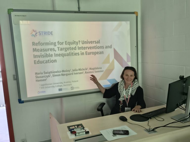 Maria Świątkiewicz-Mośny presenting STRIDE research on equity and inequalities in European education.
